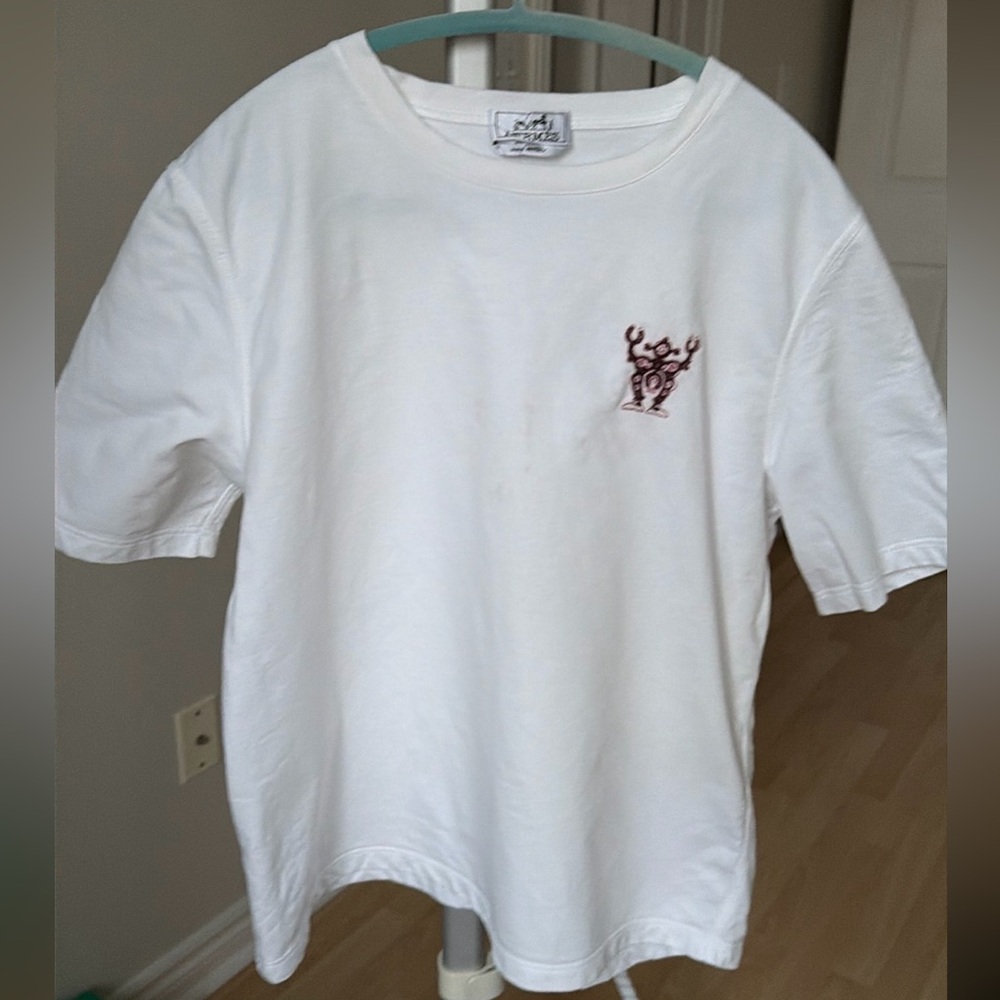 Auth Hermes men’s white cotton robot embroidered t shirt, size XL
